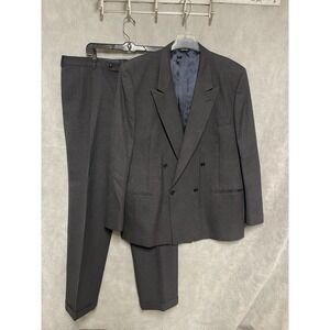 Men Double Breasted Suit  46L Gray Tartan Plaid Italy Wool Winter Flannel W40x34
